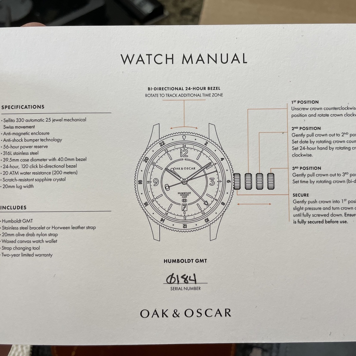 Oak & Oscar Humboldt GMT Black Manual