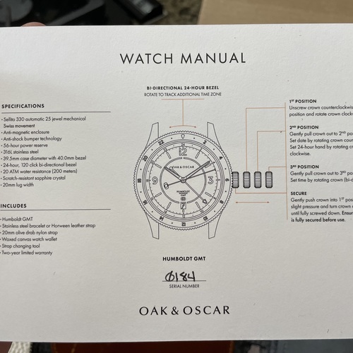 Oak & Oscar Humboldt GMT Black Manual