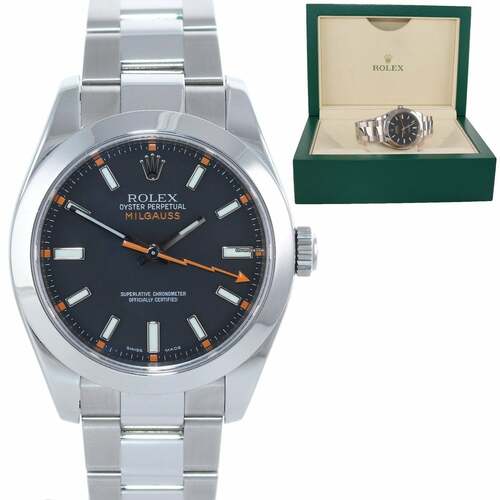 Rolex Milgauss 116400 Steel Black Dial 40mm Anti Magnetic... for $7,992 for sale from a Trusted Seller on Chrono24
